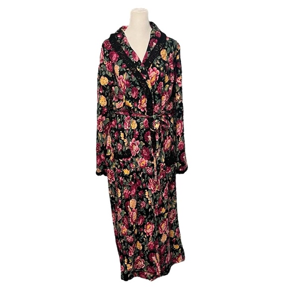 Victoria's Secret Vintage Gold Label Black Floral Robe Size M/L - Picture 1 of 6